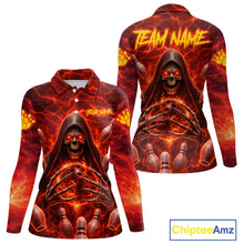 Load image into Gallery viewer, Red Lightning Thunder Skull Reaper Bowling Shirts For Women Custom Team Bowling League Jerseys NQS11642