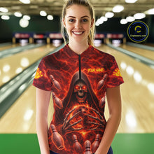 Load image into Gallery viewer, Red Lightning Thunder Skull Reaper Bowling Shirts For Women Custom Team Bowling League Jerseys NQS11642