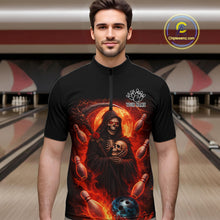 Load image into Gallery viewer, Black &amp; Orange Lightning Thunder Moon Reaper Bowling Shirts For Men Custom Skull Team Bowling Jerseys NQS11643