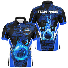 Load image into Gallery viewer, Blue triangle pattern flame bowling ball pins custom Men Bowling Polo Shirts, team bowling jerseys NQS7464