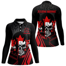 Load image into Gallery viewer, Black and red Skull Canadian Flag Womens golf polo shirts custom patriotic golf attire for women NQS8049
