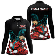 Load image into Gallery viewer, Eagle Bowling Polo, Quarter Zip Shirts For Women Custom team bowling jerseys, gift for bowlers | Black NQS8250