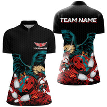 Load image into Gallery viewer, Eagle Bowling Polo, Quarter Zip Shirts For Women Custom team bowling jerseys, gift for bowlers | Black NQS8250