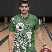 Load image into Gallery viewer, Green Irish Tribal Cross St Patrick's Day Mens bowling shirts Custom Lucky Bowling Team Jerseys NQS9382