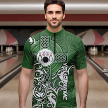 Load image into Gallery viewer, Green Irish Tribal Cross St Patrick's Day Mens bowling shirts Custom Lucky Bowling Team Jerseys NQS9382