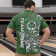 Load image into Gallery viewer, Green Irish Tribal Cross St Patrick's Day Mens bowling shirts Custom Lucky Bowling Team Jerseys NQS9382