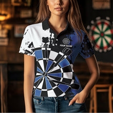 Load image into Gallery viewer, Blue Grunge Darts Shirts For Women Custom Retro Team Darts Jersey NQS9525