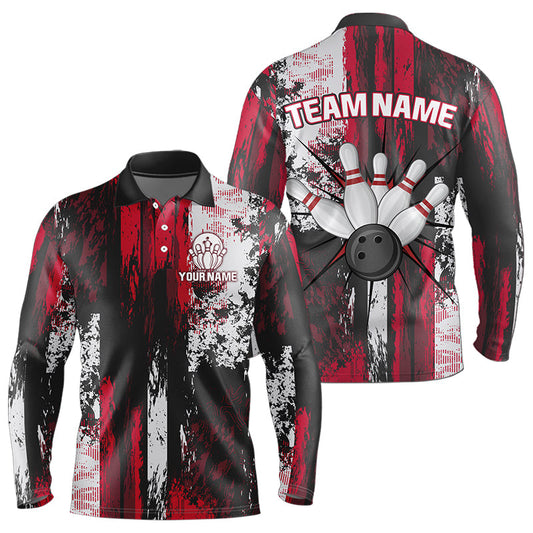Personalized Bowling Polo, Quarter Zip Shirts For Mens Custom Bowling Team League Jersey NQS9526