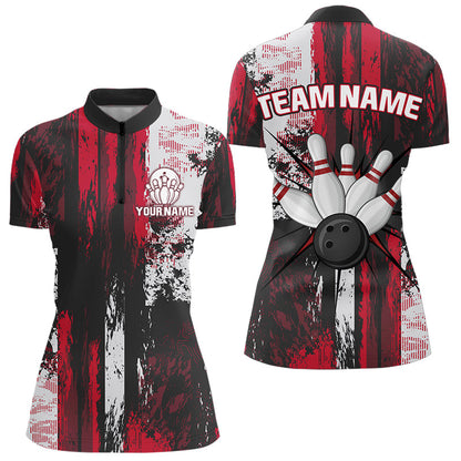 Personalized Bowling Polo, Quarter Zip Shirts For Women Custom Bowling Team League Jersey NQS9526