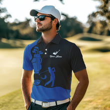 Load image into Gallery viewer, Black and Blue Mens golf polo shirt customized name golf clothing, personalized golf gifts NQS9691