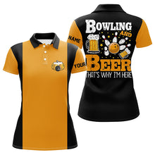 Load image into Gallery viewer, Black and yellow Retro bowling polo shirts for women custom name bowling and beer that's why I'm here NQS7474