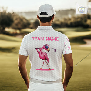 Funny Mens golf polo shirt custom pink and white flamingo pattern white golf shirts NQS8610