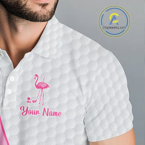 Funny Mens golf polo shirt custom pink and white flamingo pattern white golf shirts NQS8610