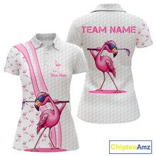 Load image into Gallery viewer, Funny Womens golf polo shirt custom pink and white flamingo pattern white golf shirts NQS8610