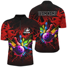 Load image into Gallery viewer, Colorful bowling jerseys Polo, 1/4 Zip Shirt for Men Custom Bowling Team shirts for bowler | Red NQS8257