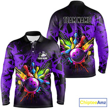 Load image into Gallery viewer, Colorful bowling jerseys Polo, 1/4 Zip Shirt for Men Custom Bowling Team shirts for bowler | Purple NQS8258