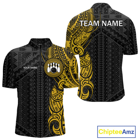 Black and Yellow Tribal pattern Men Bowling Shirt Custom Bowling outfit men Team bowling jersey NQS10650