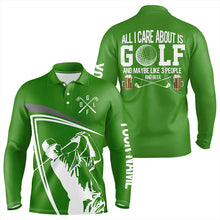Load image into Gallery viewer, Funny Green Mens golf polo shirt custom All I care about is golf and maybe 3 people &amp; beer golf shirt NQS9175