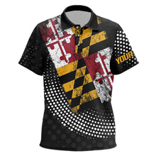 Load image into Gallery viewer, Personalized golf polo shirts for Kid Vintage Maryland Flag Custom black patriotic golf tops for Kid NQS9537