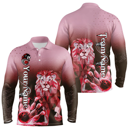 Red Lightning Lion Bowling Polo, Quarter Zip Shirts for Men Custom Lion Bowling Team jerseys NQS9692