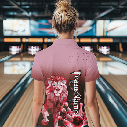 Red Lightning Lion Bowling Polo, Quarter Zip Shirts for Women Custom Lion Bowling Team jerseys NQS9692