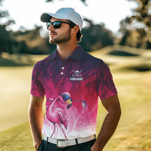 Load image into Gallery viewer, Funny Flamingo pink camo flame golf ball Mens Golf Polo Shirts Custom Flamingo Golf attire for men NQS9697