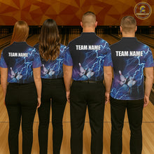 Load image into Gallery viewer, Mens polo bowling shirts Custom blue lightning thunder Bowling Team Jersey, gift for team Bowlers NQS5244