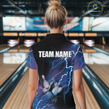 Load image into Gallery viewer, Womens bowling Quarter Zip shirts Custom blue lightning thunder Bowling Team Jersey, gift for Bowlers NQS5244
