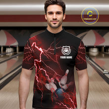 Load image into Gallery viewer, Men's bowling Quarter Zip shirts Custom red lightning thunder Bowling Team Jersey, gift for Bowlers NQS6145