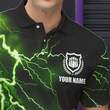 Load image into Gallery viewer, Mens polo bowling shirts Custom green lightning thunder Bowling Team Jersey, gift for team Bowlers NQS6146