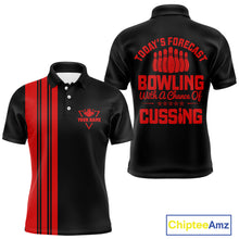 Load image into Gallery viewer, Black and Red retro Bowling shirts for men custom Today's forecast bowling with a chance of cussing NQS10452