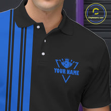 Load image into Gallery viewer, Black and Blue retro Bowling shirts for men custom Today's forecast bowling with a chance of cussing NQS10453