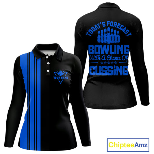 Black & Blue retro Bowling shirts for Women custom Today's forecast bowling with a chance of cussing NQS10453