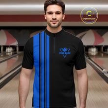 Load image into Gallery viewer, Black and Blue retro Bowling shirts for men custom Today's forecast bowling with a chance of cussing NQS10453