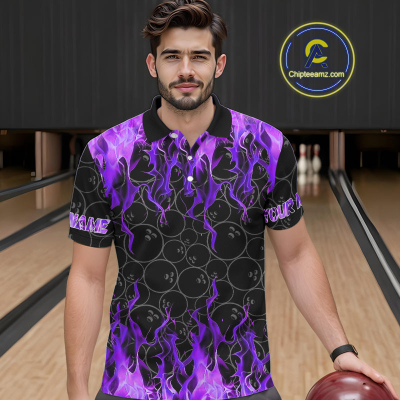 Black and Purple Flame camo Men bowling shirts Custom Flame Bowling Shirt Team Bowling Jersey NQS10666