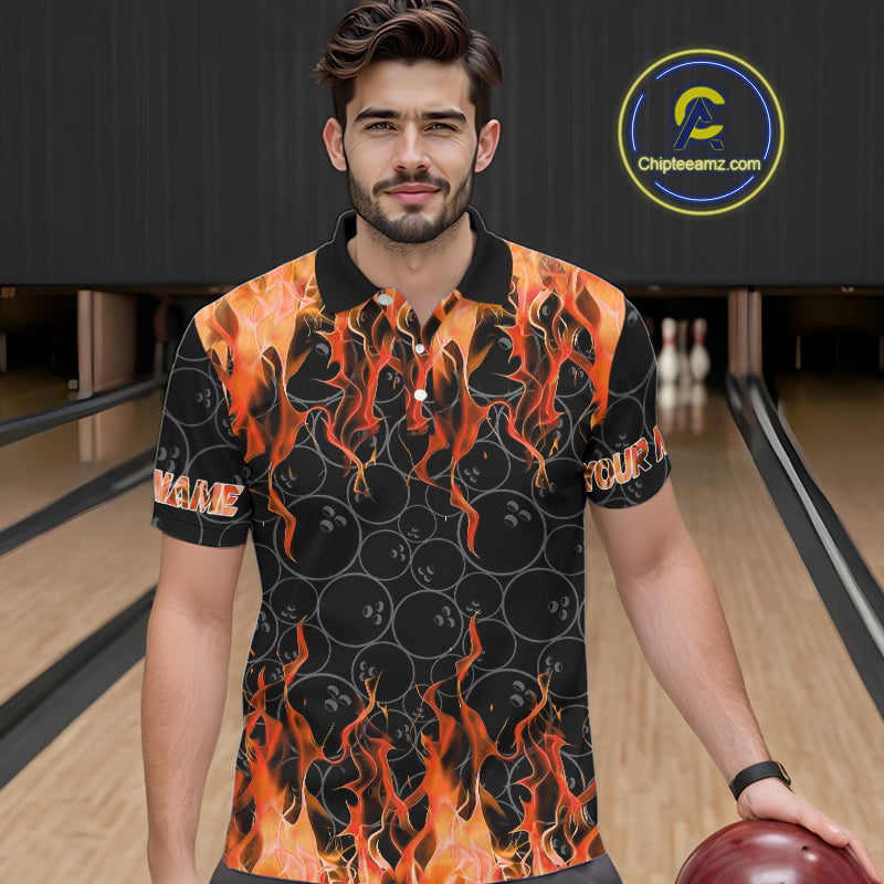 Black and Orange Flame camo Men bowling shirts Custom Flame Bowling Shirt Team Bowling Jersey NQS10667