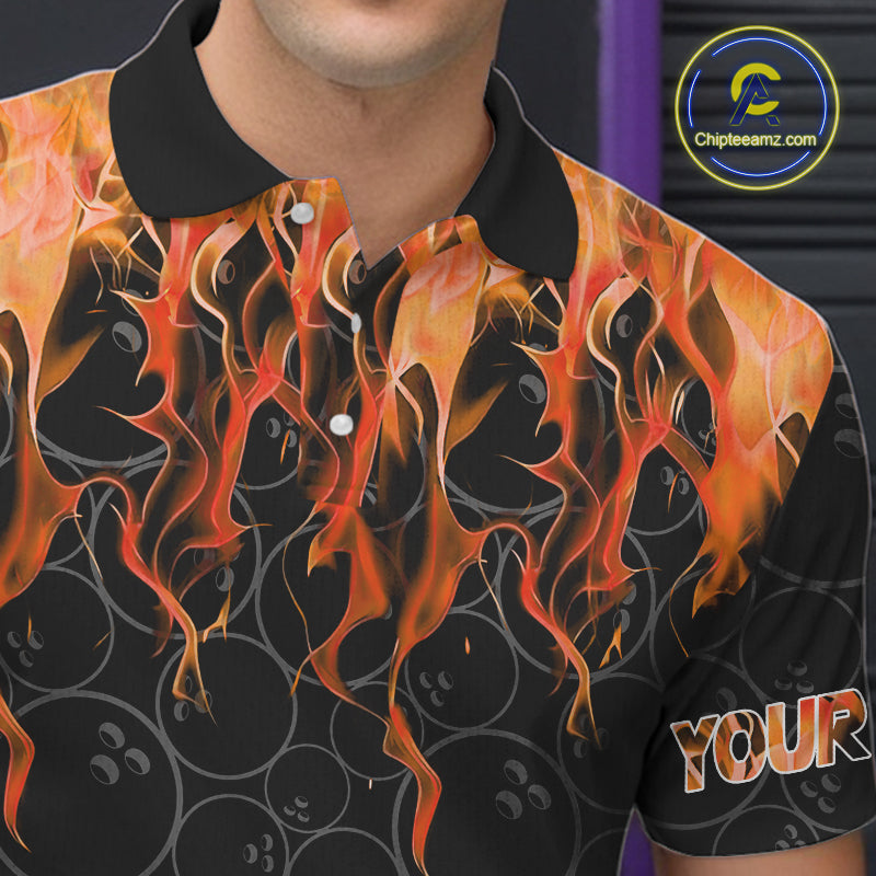 Black and Orange Flame camo Men bowling shirts Custom Flame Bowling Shirt Team Bowling Jersey NQS10667