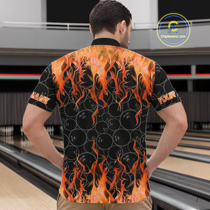 Black and Orange Flame camo Men bowling shirts Custom Flame Bowling Shirt Team Bowling Jersey NQS10667