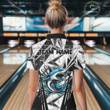 Load image into Gallery viewer, Black and White Camo Shark Bowling Team Shirt For Women Custom Shark Bowling Polo, Quarter Zip Shirt NQS11471