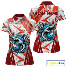 Load image into Gallery viewer, Red and White Camo Shark Bowling Team Shirt For Women Custom Shark Bowling Polo, Quarter Zip Shirt NQS11472