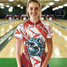 Load image into Gallery viewer, Red and White Camo Shark Bowling Team Shirt For Women Custom Shark Bowling Polo, Quarter Zip Shirt NQS11472