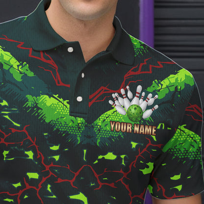 Personalized Green Camo Bowling Polo, 1/4 Zip shirts for Men custom St Patrick Day Bowling Team Jersey NQS9547