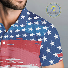 Load image into Gallery viewer, Personalized Red, White and Blue American Flag Men golf polo shirts Custom patriotic mens golf wear NQS9550