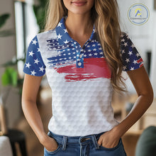 Load image into Gallery viewer, Personalized Red, White and Blue American Flag Women golf polo shirt Custom patriotic ladies golf tops NQS9550