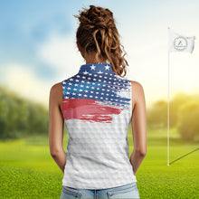 Load image into Gallery viewer, Personalized Red, White and Blue American Flag Women sleeveless polo shirt, patriotic ladies golf tops NQS9550