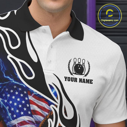 Blue Lightning Thunder American Flag Eagle Bowling shirt for Men Custom Patriotic Team bowling Jersey NQS11658