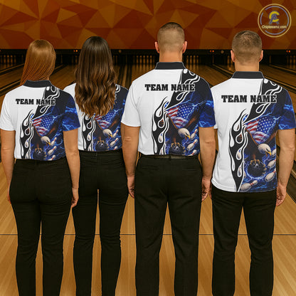 Blue Lightning Thunder American Flag Eagle Women Bowling shirts Custom Patriotic Team bowling Jersey NQS11658