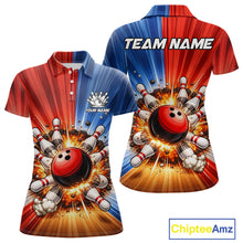 Load image into Gallery viewer, Funny Bowling Boom Polo, 1/4 Zip Shirt For Women Custom Red, White and Blue Team Bowler Jerseys NQS11660