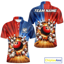 Load image into Gallery viewer, Funny Bowling Boom Polo, 1/4 Zip Shirt For Men Custom Red, White and Blue Team Bowler Jerseys NQS11660