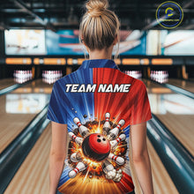 Load image into Gallery viewer, Funny Bowling Boom Polo, 1/4 Zip Shirt For Women Custom Red, White and Blue Team Bowler Jerseys NQS11660